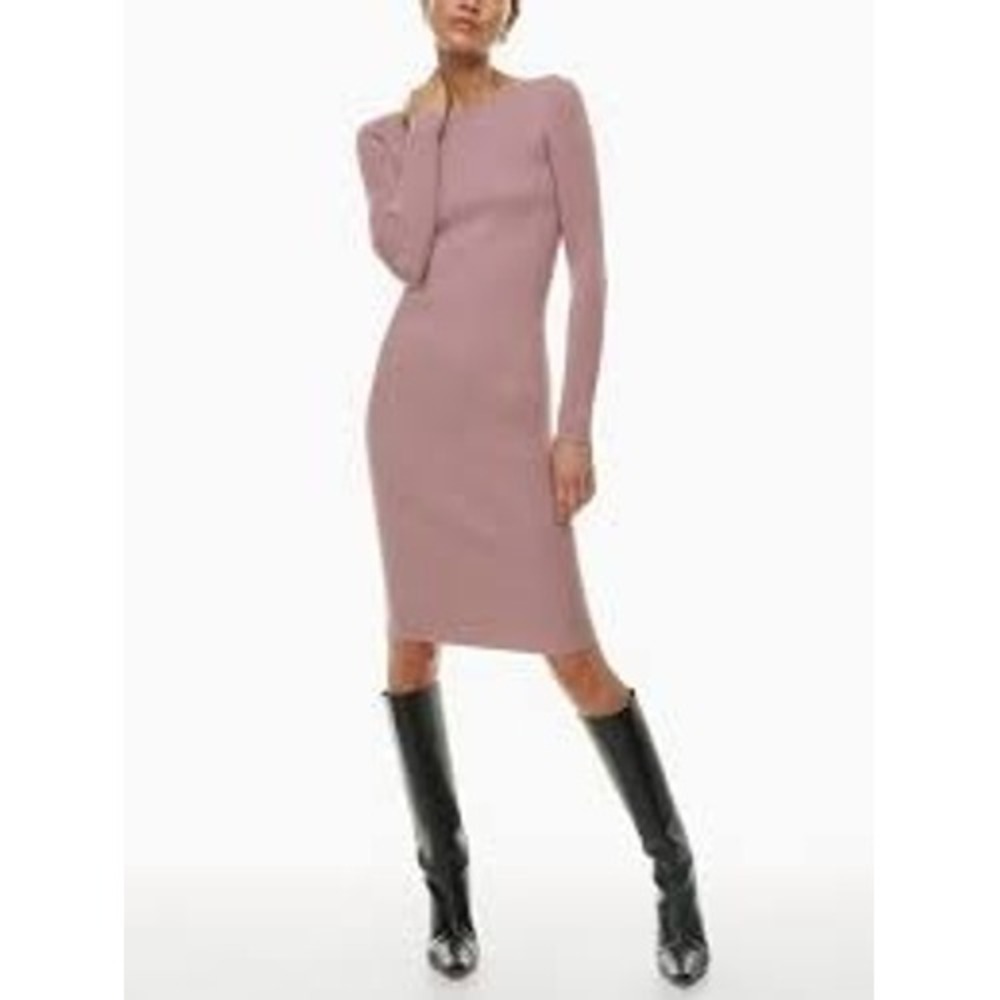 Wilfred Aritzia Pink Wool Cashmere Blend Knit Long Sleeve Midi Sweater Dress S
